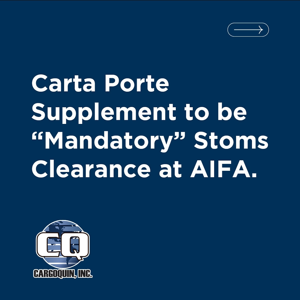 CARTA PORTA SUPPLEMENT TO BE "MANDATORY" FOR CUSTOMS CLEARANCE AT AIFA